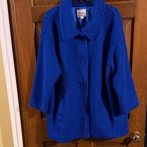 Linea by Louis Dell’Olio 1X Royal Blue Bouclé Persian wool coat satin-lined EUC